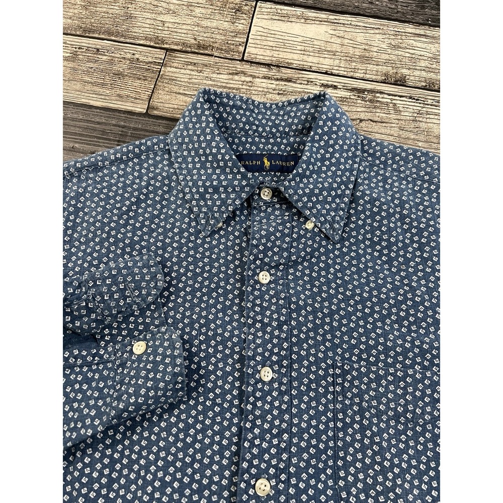 Polo Ralph Lauren Men's Size Small 100% Linen Blue AOP Button Down‎